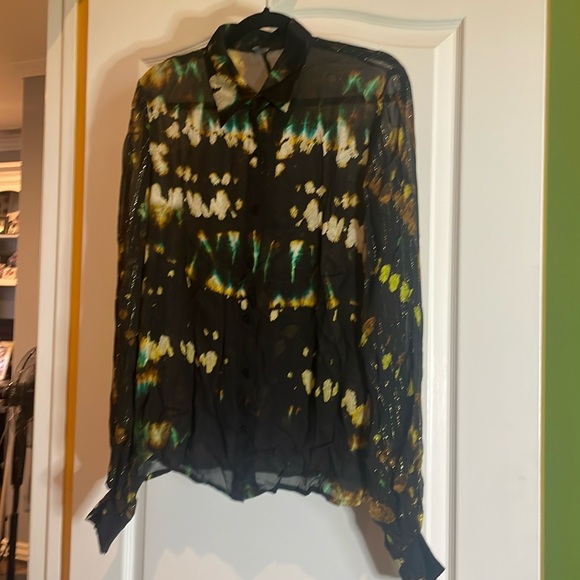 💚🤎Bl^nk button down blouse see-through 100% viscose pit to pit 20 NWT - Picture 1 of 4